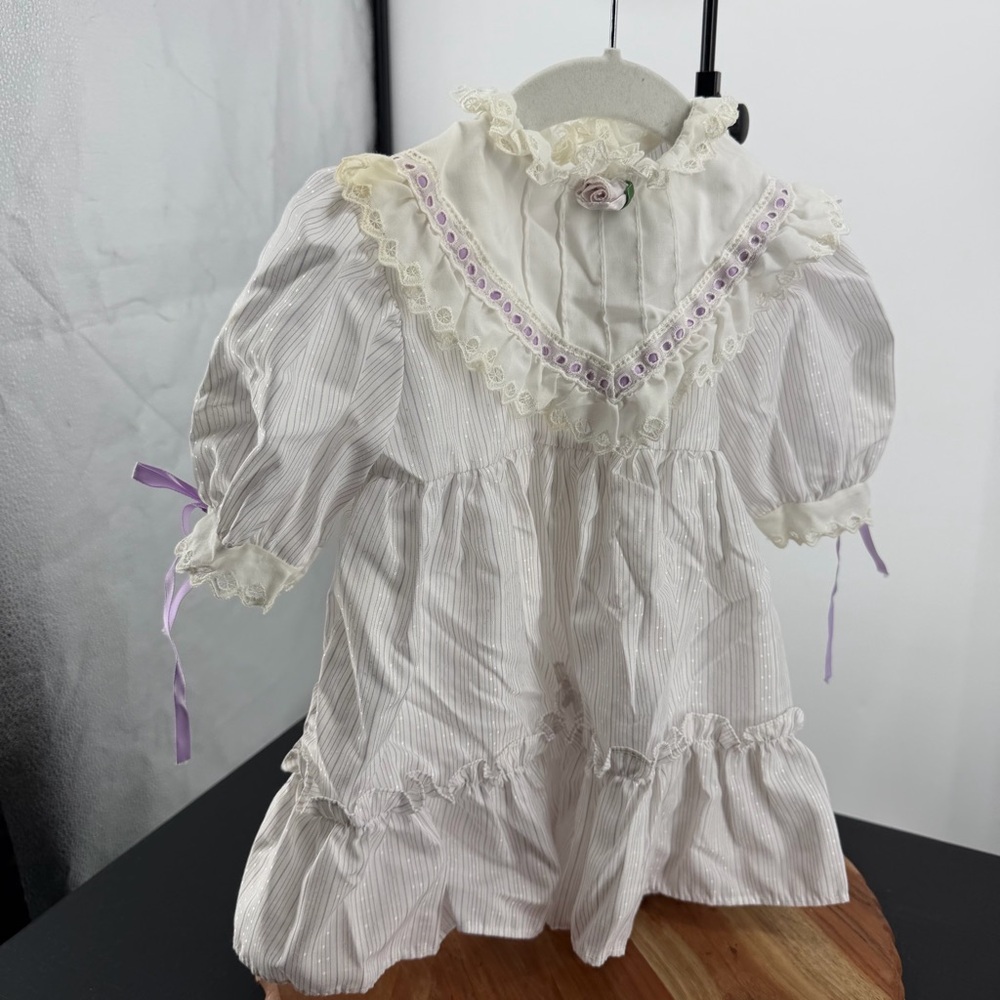 HADDAD BROTHERS Vintage Toddler Purple White striped Dress Size 2T eyelet‎